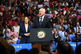 Democratic Presidential Nominee U.S. Vice President Kamala Harris And Running Mate Minnesota Governor Tim Walz At Campaign Rally