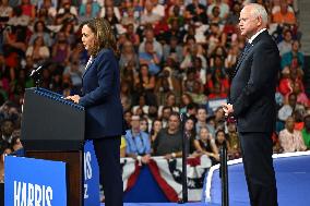 Democratic Presidential Nominee U.S. Vice President Kamala Harris And Running Mate Minnesota Governor Tim Walz At Campaign Rally