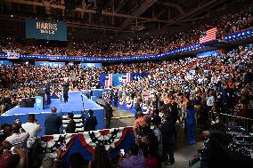 Democratic Presidential Nominee U.S. Vice President Kamala Harris And Running Mate Minnesota Governor Tim Walz At Campaign Rally