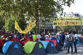 Camp Of Migrants And Homeless Set Up On Place De La Bastille - Paris