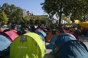 Camp Of Migrants And Homeless Set Up On Place De La Bastille - Paris