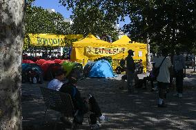 Camp Of Migrants And Homeless Set Up On Place De La Bastille - Paris