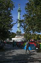 Camp Of Migrants And Homeless Set Up On Place De La Bastille - Paris