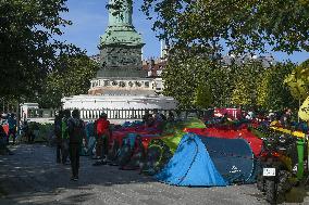 Camp Of Migrants And Homeless Set Up On Place De La Bastille - Paris