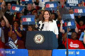 Kamala Harris Tim Walz US Presidential Campaign Rally in Michigan