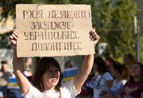 Activists rally in support of Ukrainian POWs outside Russian Embassy in Kyiv