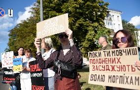 Activists rally in support of Ukrainian POWs outside Russian Embassy in Kyiv