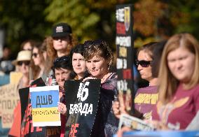 Activists rally in support of Ukrainian POWs outside Russian Embassy in Kyiv