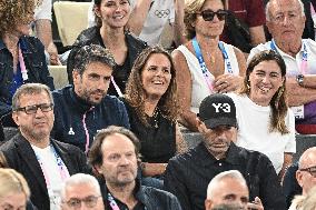 Paris 2024 - Estanguet, Manaudou At Men's Basketball France v Germany