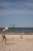 A Jack-up Platform Used For Geological Research At The Construction Site Of A Nuclear Power Plant, Seen From The Beach In Lubiat