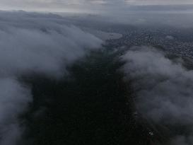 Clouds Hover Over The Mountains During The Monsoon Rain Season In Ajmer