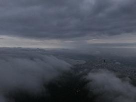 Clouds Hover Over The Mountains During The Monsoon Rain Season In Ajmer