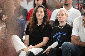 Paris 2024 - Basketball - Sue Bird And Megane Rapinoe At USA v Serbia