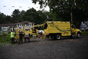 Large Tree Uprooted And Causes Major Damage To Home In Paramus New Jersey During Severe Weather