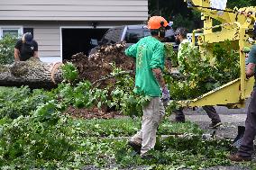 Large Tree Uprooted And Causes Major Damage To Home In Paramus New Jersey During Severe Weather