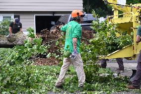 Large Tree Uprooted And Causes Major Damage To Home In Paramus New Jersey During Severe Weather