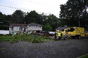 Large Tree Uprooted And Causes Major Damage To Home In Paramus New Jersey During Severe Weather