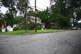 Severe Weather Causes Tree To Damage Home And A Fence With Power Lines Destroyed In Hillsdale New Jersey