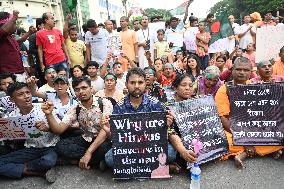 Protests Against Attacks On Hindu Community In Bangladesh.