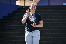 Paris 2024 - Fans salute medalists at the Parc des Champions in Paris FA