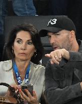 Paris 2024 - Zinedine Zidane And Wife At Basketball Final France v USA