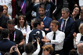 Paris 2024 - Emmanuel And Brigitte Macron At France v USA Basketball Final