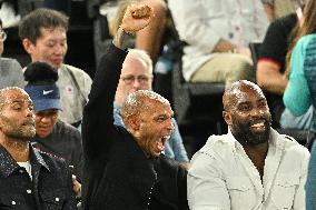 Paris 2024 - Teddy Riner and Omar Sy At Basketball Final