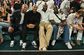 Paris 2024 - Teddy Riner and Omar Sy At Basketball Final