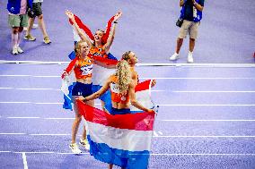 Paris 2024 - Athletics - Dutch Team Wins Silver In Women's 4x400m Relay