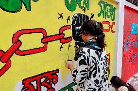 Students Paint The New Graffitis In Dhaka