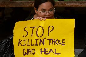 Junior Doctors Hold Protest In Government Hospitals For Rape And Murder Of A PGT Woman Doctor In Kolkata, India