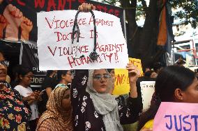 Junior Doctors Hold Protest In Government Hospitals For Rape And Murder Of A PGT Woman Doctor In Kolkata, India