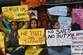 Junior Doctors Hold Protest In Government Hospitals For Rape And Murder Of A PGT Woman Doctor In Kolkata, India