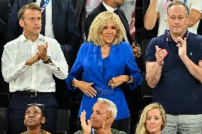 Paris 2024 - Emmanuel Macron And Brigitte At Women's Basketball Final