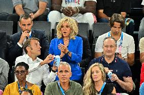 Paris 2024 - Emmanuel Macron And Brigitte At Women's Basketball Final