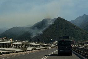 Large Forest Fire In Naples, Monte Pendolo Burns In Gragnano