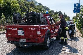 Large Forest Fire In Naples, Monte Pendolo Burns In Gragnano