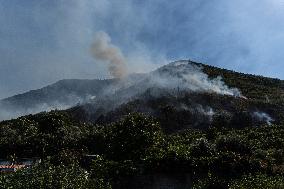 Large Forest Fire In Naples, Monte Pendolo Burns In Gragnano