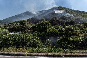 Large Forest Fire In Naples, Monte Pendolo Burns In Gragnano