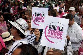 Marea Rosa Protest Against Legislative Overrepresentation Of Morena Party