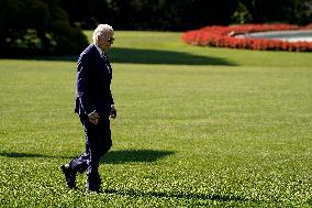 U.S. President Joe Biden exits Marine One on the South Lawn of the White House