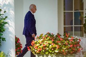 U.S. President Joe Biden exits Marine One on the South Lawn of the White House