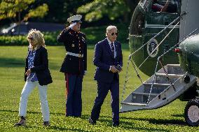 U.S. President Joe Biden exits Marine One on the South Lawn of the White House