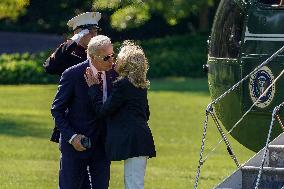 U.S. President Joe Biden exits Marine One on the South Lawn of the White House