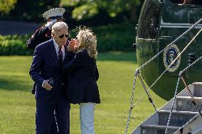 U.S. President Joe Biden exits Marine One on the South Lawn of the White House