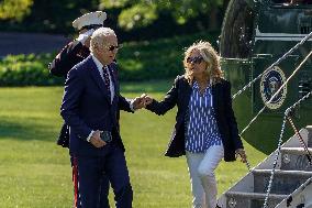 U.S. President Joe Biden exits Marine One on the South Lawn of the White House