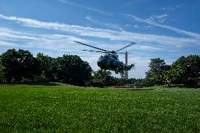 U.S. President Joe Biden exits Marine One on the South Lawn of the White House