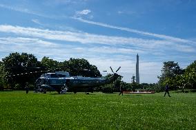 U.S. President Joe Biden exits Marine One on the South Lawn of the White House