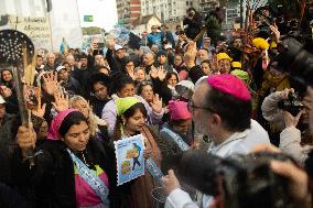 Pilgrims And Workers Take Part In A March From The Sanctuary At The San Cayetano Church To Plaza De Mayo Square In Buenos Aires