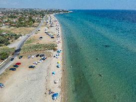 Aerial View Of A Beach In Greece